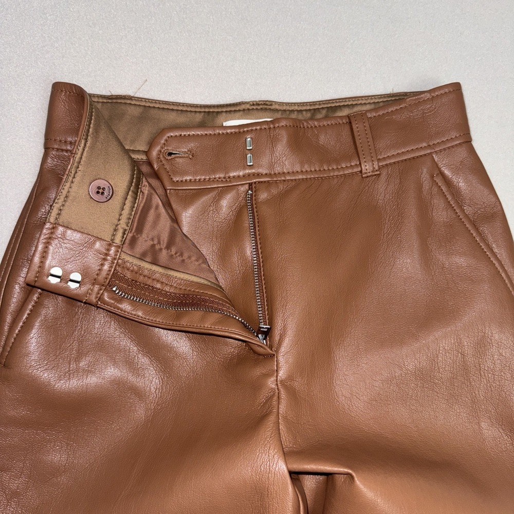 Aritzia Babaton Women Vegan Leather Pants Straight Leg Sz 0 Light Brown - Picture 6 of 11